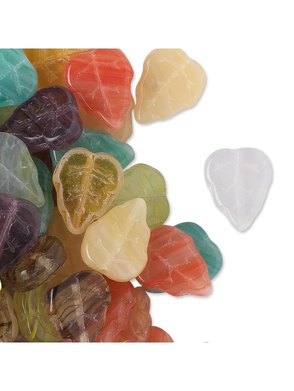Mixed Colors Preciosa Czech Glass 12x10mm Carved Flat Leaf Beads Mix 10 pcs